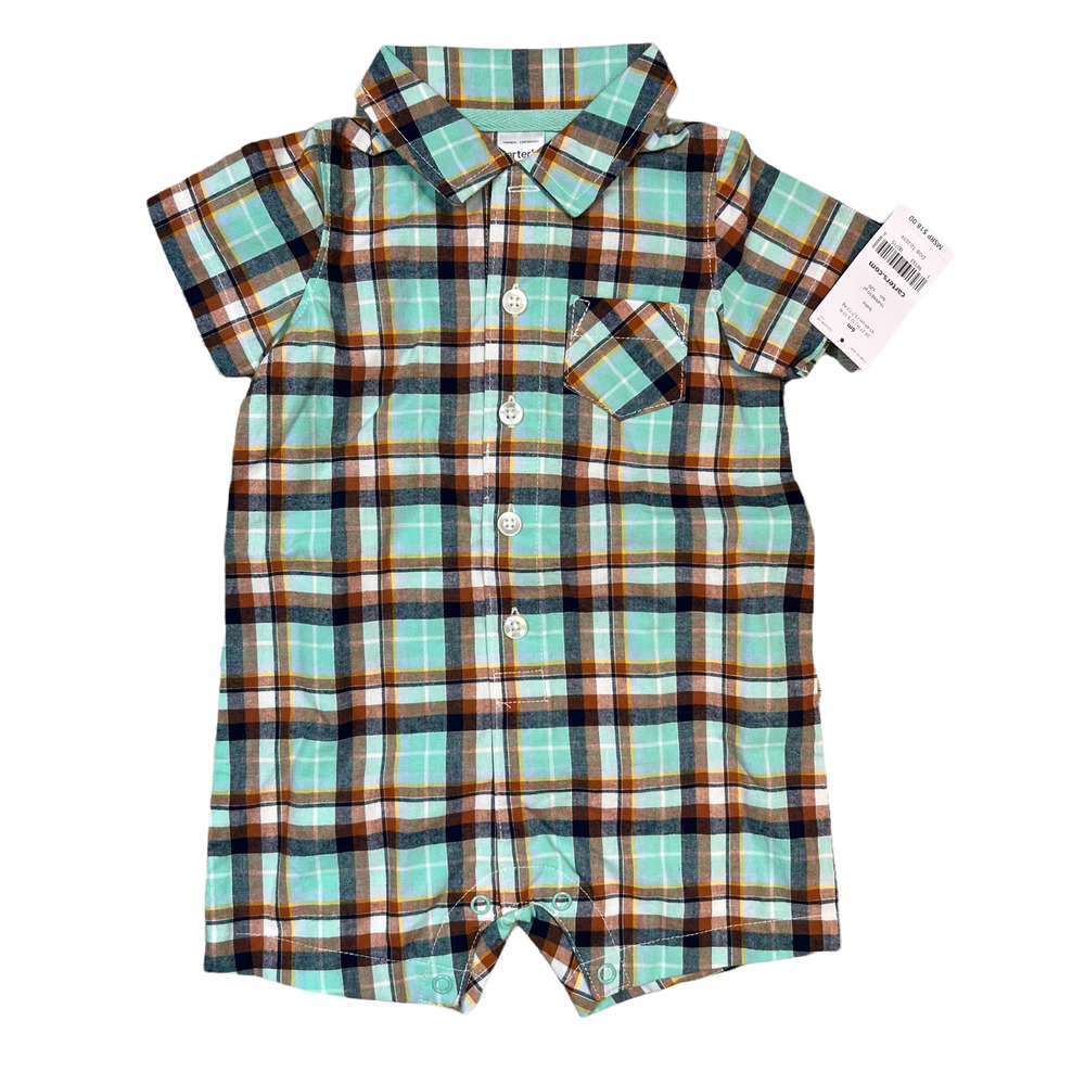 NWT Carter's blue plaid button down romper size 6 months